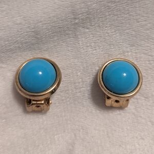 Gold and Turquoise Clip-On Earrings